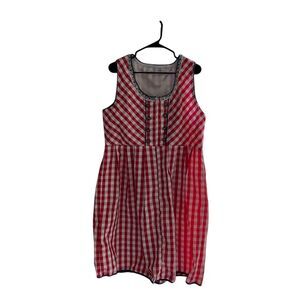 Vintage Red Gingham Check Sleeveless‎ Dirndl Dress XL Knee Length
